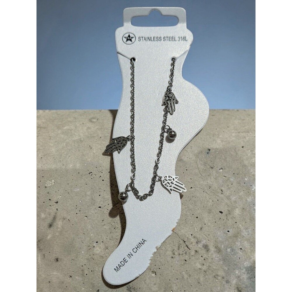 Boho Stainless Steel Anklet 316L Silver Charm Ankle Evil Eye Protection Jewelry